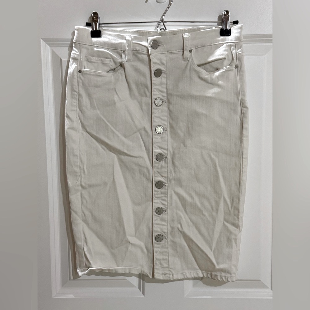 Blank NYC White Button-Front Midi Skirt